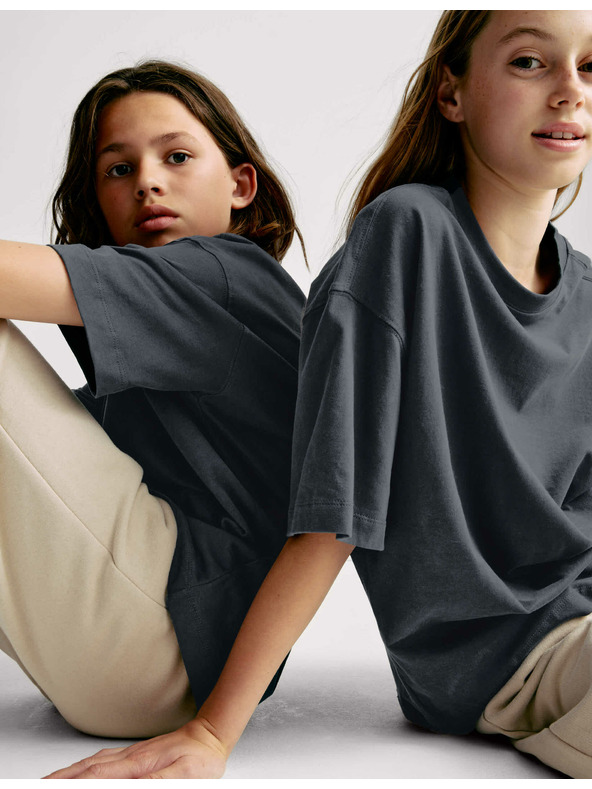 Marks & Spencer Jednofarebné tričko z čistej bavlny (2–16 rokov) Marks & Spencer sivá