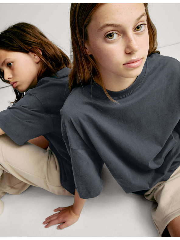 Marks & Spencer Jednofarebné tričko z čistej bavlny (2–16 rokov) Marks & Spencer sivá