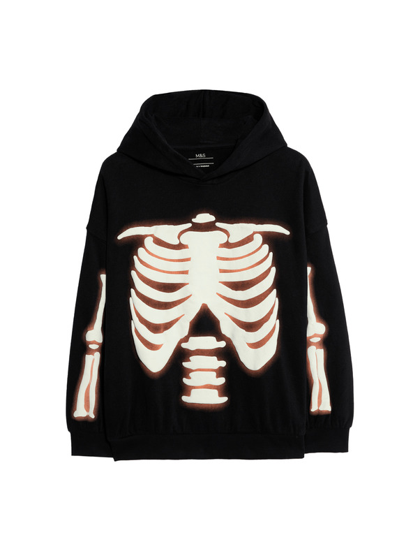 Marks & Spencer Mikina s kapucou Skeleton s vysokým obsahom bavlny (6-16 rokov) Marks & Spencer čierna
