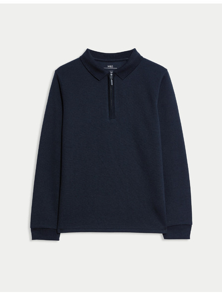 Marks & Spencer Piké polokošeľa s polovičným zipsom, zo zmesi bavlny (6–16 rokov) Marks & Spencer námorná modrá