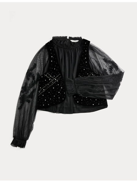 Marks & Spencer Súprava zamatovej vesty a košele, 2 ks (6–16 rokov) Marks & Spencer čierna