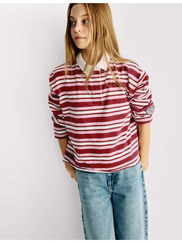 Marks & Spencer Pruhovaná športová košeľa z čistej bavlny (6–16 rokov) Marks & Spencer červená