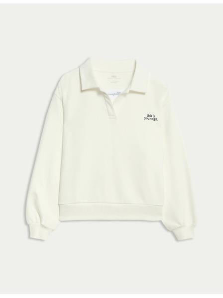 Marks & Spencer Ragbyové tričko s golierom z bohatej bavlny (6-16 rokov) Marks & Spencer smotanová