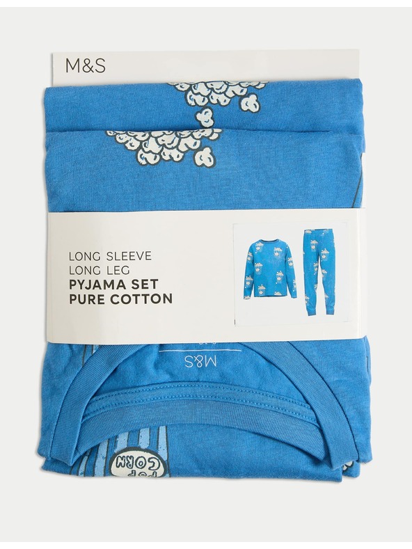 Marks & Spencer Pyžamo z čistej bavlny s potlačou popcornu (3-16 rokov) Marks & Spencer modrá