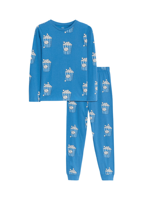 Marks & Spencer Pyžamo z čistej bavlny s potlačou popcornu (3-16 rokov) Marks & Spencer modrá