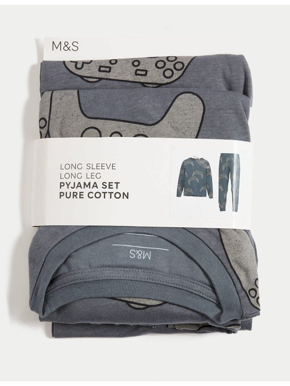 Marks & Spencer Pyžamo z čistej bavlny s hernou potlačou (3–16 rokov) Marks & Spencer šedá