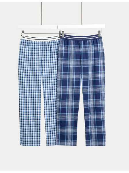 Marks & Spencer Kockované pyžamové nohavice z čistej bavlny, 2 ks v balení (6–16 rokov) Marks & Spencer modrá