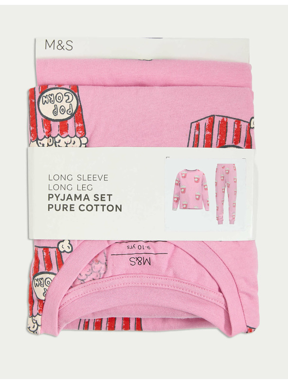 Marks & Spencer Pyžamo z čistej bavlny s motívom popcornu (1–16 rokov) Marks & Spencer ružová