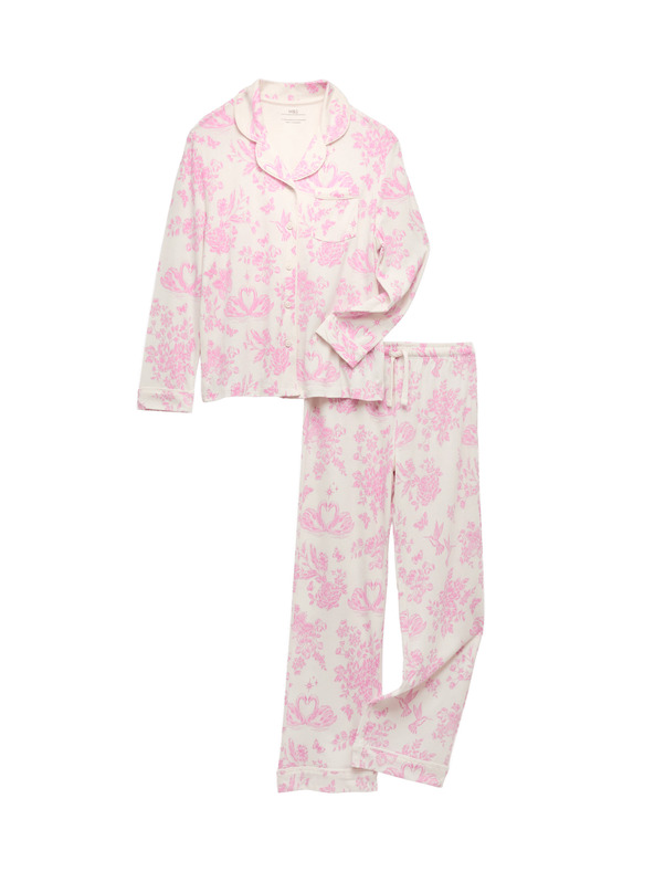 Marks & Spencer Pyžamo s kvetinovým motívom z bavlny a modalu (3-16 rokov) Marks & Spencer ružová