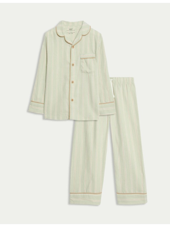 Marks & Spencer Pyžamo Revere s pruhmi z čistej bavlny (9 mesiacov – 10 rokov) Marks & Spencer zelená