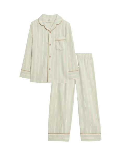 Marks & Spencer Pyžamo Revere s pruhmi z čistej bavlny (9 mesiacov – 10 rokov) Marks & Spencer zelená