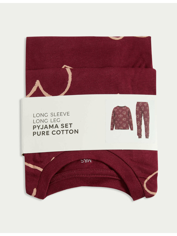 Marks & Spencer Pyžamo z čistej bavlny so srdiečkovou potlačou (1–16 rokov) Marks & Spencer červená