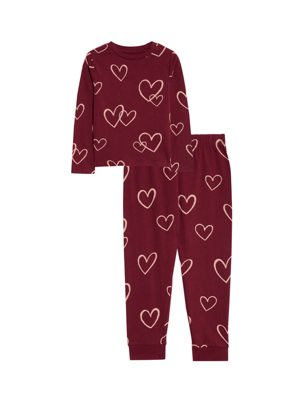 Marks & Spencer Pyžamo z čistej bavlny so srdiečkovou potlačou (1–16 rokov) Marks & Spencer červená