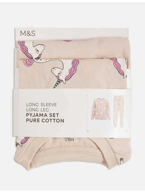 Marks & Spencer Pyžamo z čistej bavlny s potlačou jednorožca (12 mesiacov - 8 rokov) Marks & Spencer smotanová