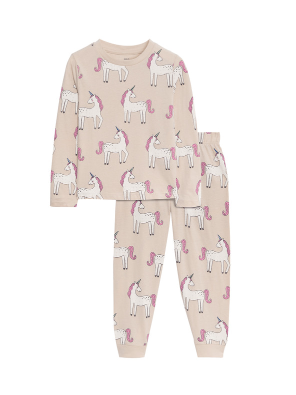 Marks & Spencer Pyžamo z čistej bavlny s potlačou jednorožca (12 mesiacov - 8 rokov) Marks & Spencer smotanová