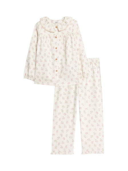 Marks & Spencer Pyžamo s kvetinovým vzorom z čistej bavlny (9 mesiacov–10 rokov) Marks & Spencer smotanová