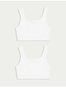 Marks & Spencer Bezšvové skrátené topy s rebrovaním a okrúhlym výstrihom (6–16 rokov), 2 ks Marks & Spencer biela