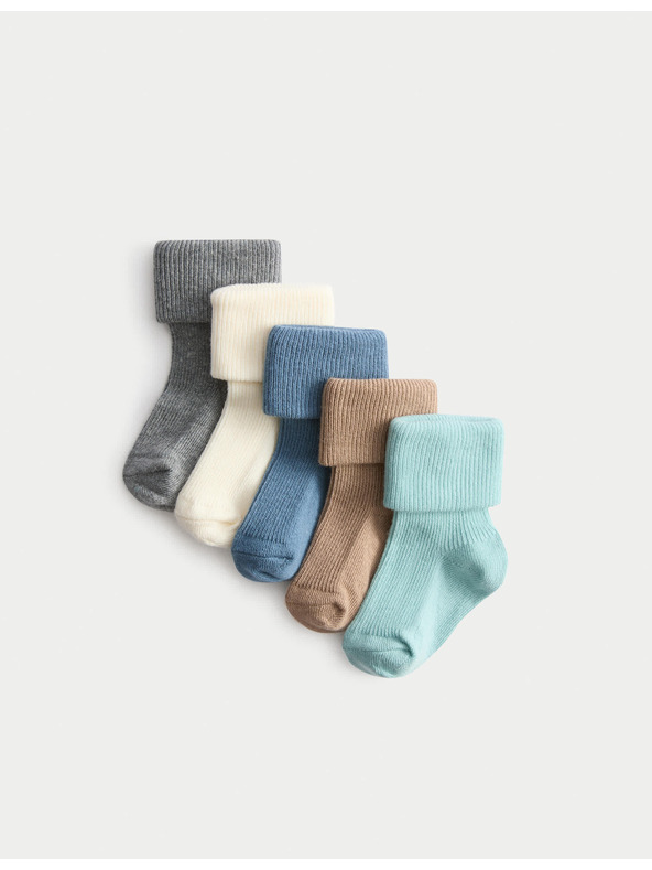 Marks & Spencer Rebrované detské ponožky s vysokým podielom bavlny (0–2 roky), 5 párov v balení Marks & Spencer viacfarebná