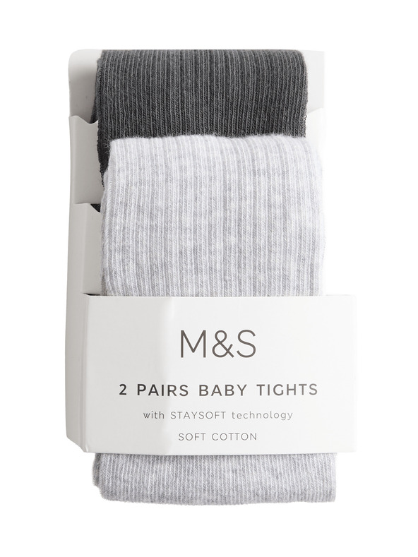 Marks & Spencer Sada 2 ks pančúch s rebrovaním a vysokým podielom bavlny (0–3 roky) Marks & Spencer sivá