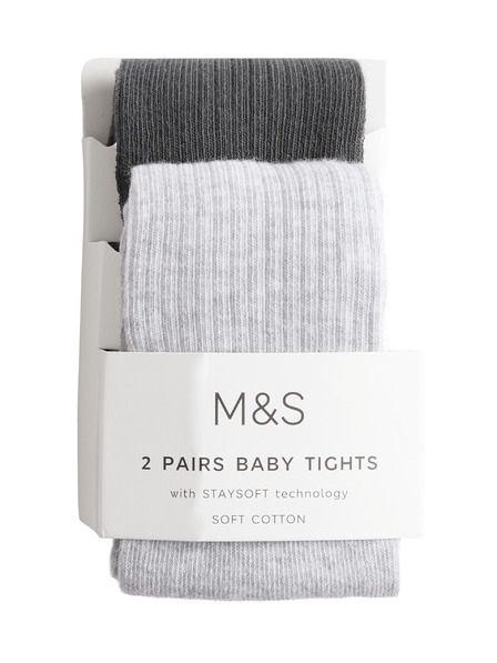 Marks & Spencer Sada 2 ks pančúch s rebrovaním a vysokým podielom bavlny (0–3 roky) Marks & Spencer sivá