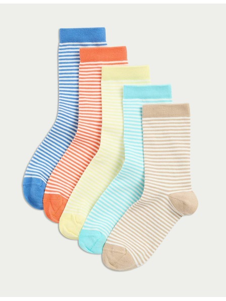 Marks & Spencer Pruhované ponožky s vysokým podielom bavlny, sada 5 párov (6 malé – 7 veľké) Marks & Spencer viacfarebná