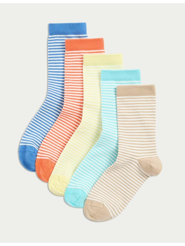 Marks & Spencer Pruhované ponožky s vysokým podielom bavlny, sada 5 párov (6 malé – 7 veľké) Marks & Spencer viacfarebná