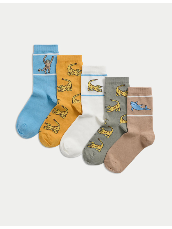 Marks & Spencer Ponožky so zvieracím motívom a vysokým podielom bavlny, sada 5 párov (6 malé – 7 veľké) Marks & Spencer viacfarebná