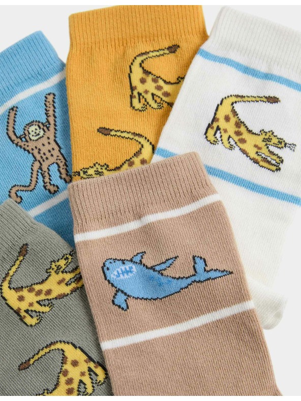 Marks & Spencer Ponožky so zvieracím motívom a vysokým podielom bavlny, sada 5 párov (6 malé – 7 veľké) Marks & Spencer viacfarebná