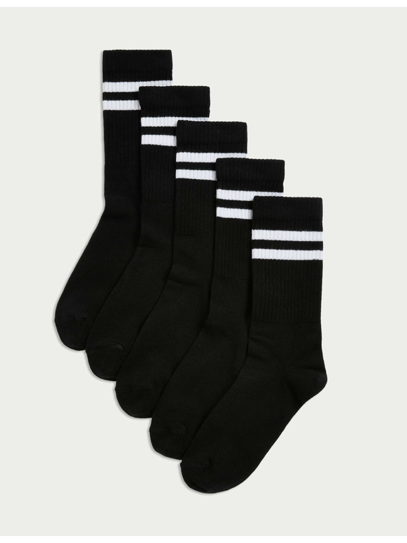 Marks & Spencer Pruhované športové ponožky s vysokým podielom bavlny, 5 párov Marks & Spencer čierna