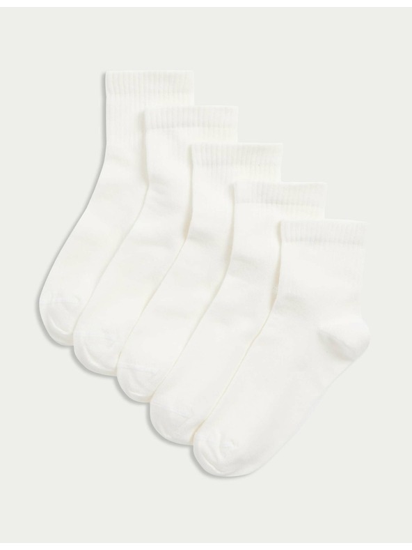 Marks & Spencer Športové ponožky s vysokým podielom bavlny, sada 5 párov (6 malé – 7 veľké) Marks & Spencer biela