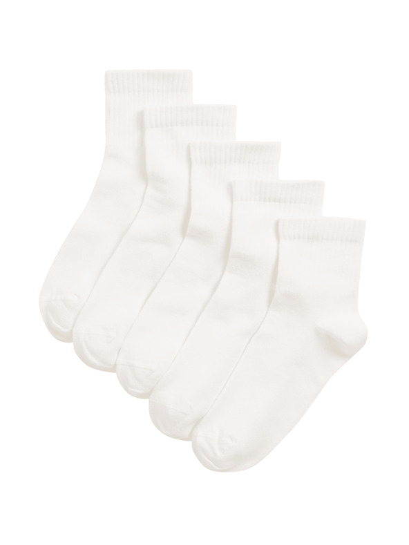 Marks & Spencer Športové ponožky s vysokým podielom bavlny, sada 5 párov (6 malé – 7 veľké) Marks & Spencer biela