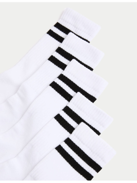 Marks & Spencer Pruhované športové ponožky s vysokým podielom bavlny, sada 5 párov (6 malé – 7 veľké) Marks & Spencer biela