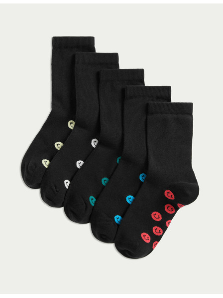 Marks & Spencer Školské ponožky s vysokým podielom bavlny a smajlíkmi, 5 párov Marks & Spencer čierna