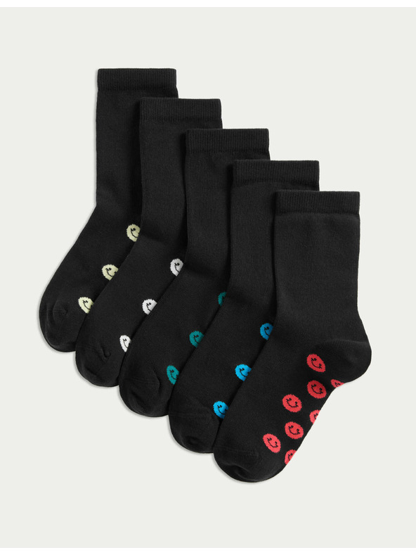 Marks & Spencer Školské ponožky s vysokým podielom bavlny a smajlíkmi, 5 párov Marks & Spencer čierna