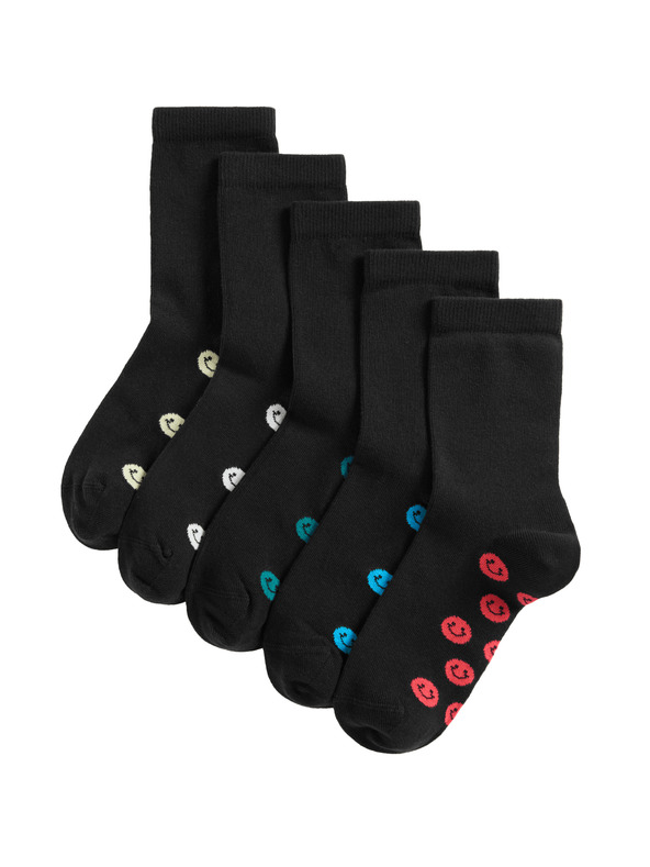 Marks & Spencer Školské ponožky s vysokým podielom bavlny a smajlíkmi, 5 párov Marks & Spencer čierna
