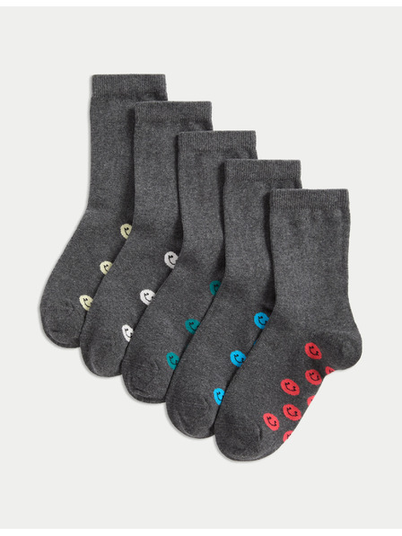 Marks & Spencer Školské ponožky s vysokým podielom bavlny a smajlíkmi, 5 párov (6 malé – 7 veľké) Marks & Spencer sivá