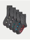 Marks & Spencer Školské ponožky s vysokým podielom bavlny a smajlíkmi, 5 párov (6 malé – 7 veľké) Marks & Spencer sivá