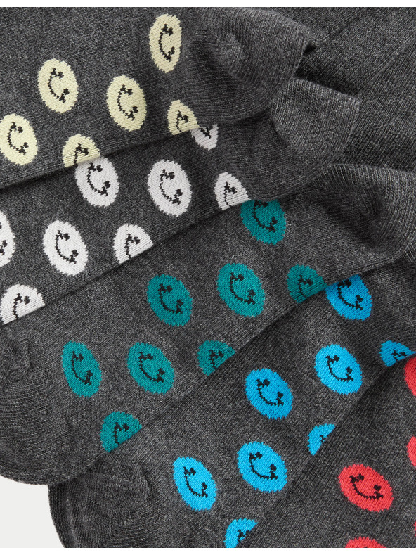 Marks & Spencer Školské ponožky s vysokým podielom bavlny a smajlíkmi, 5 párov (6 malé – 7 veľké) Marks & Spencer sivá