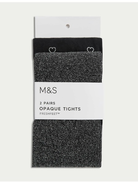 Marks & Spencer Čierne trblietavé pančuchové nohavice, 2 ks v balení (2–14 rokov) Marks & Spencer čierna