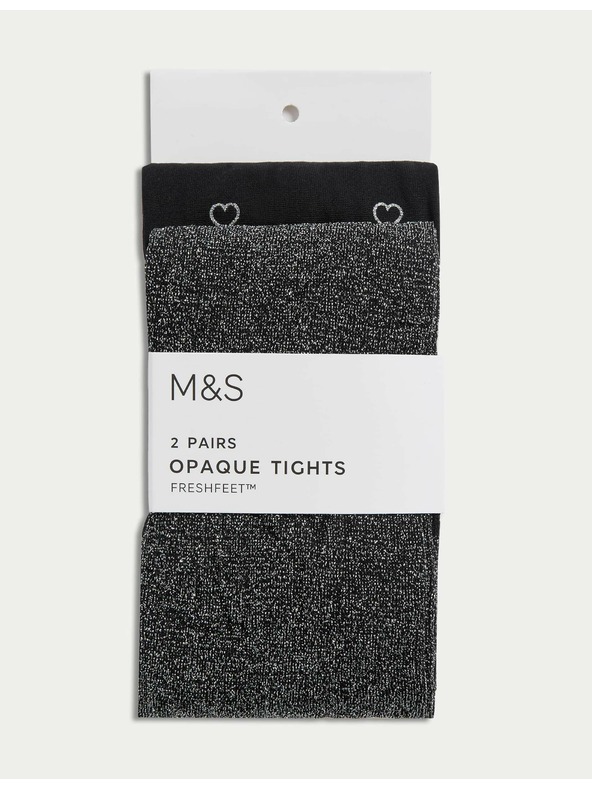 Marks & Spencer Čierne trblietavé pančuchové nohavice, 2 ks v balení (2–14 rokov) Marks & Spencer čierna