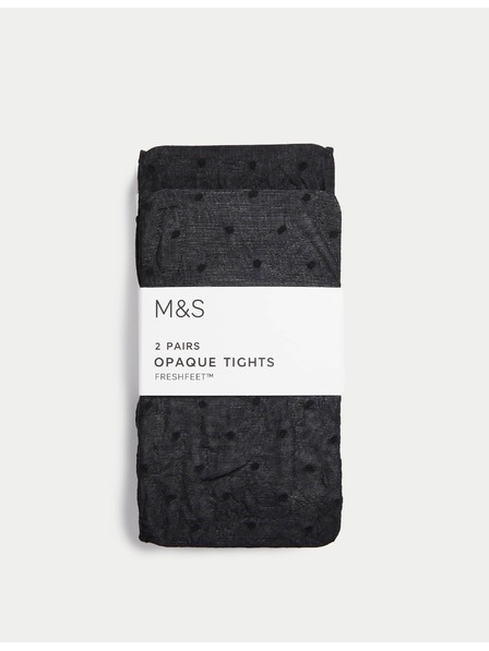 Marks & Spencer Nepriesvitné bodkované pančuchové nohavice, 2 ks v balení (2–14 rokov) Marks & Spencer čierna