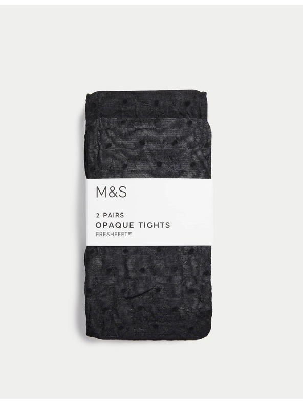 Marks & Spencer Nepriesvitné bodkované pančuchové nohavice, 2 ks v balení (2–14 rokov) Marks & Spencer čierna