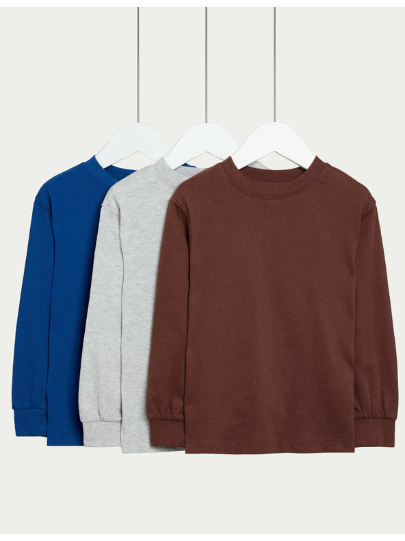 Marks & Spencer Jednofarebné tričká z čistej bavlny (2–8 rokov), 3 ks Marks & Spencer modrá