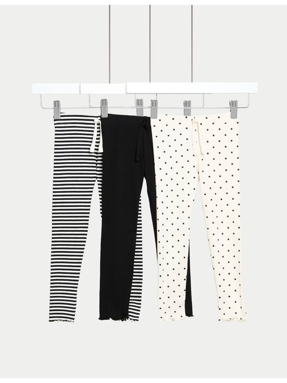 Marks & Spencer Sada 3 ks legín s vysokým podielom bavlny a potlačou (2–8 rokov) Marks & Spencer šedá