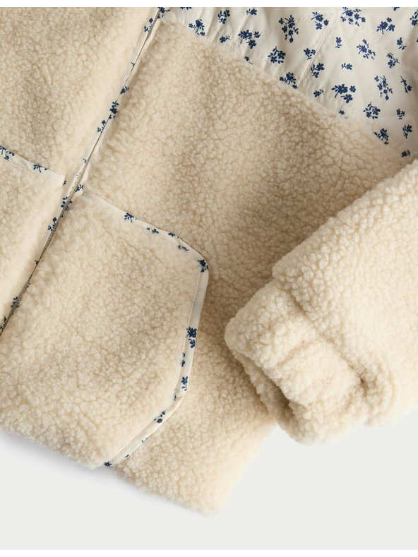 Marks & Spencer Kvetinová bunda s umelou kožušinou s motívom patchworku (12 mesiacov – 8 rokov) Marks & Spencer smotanová