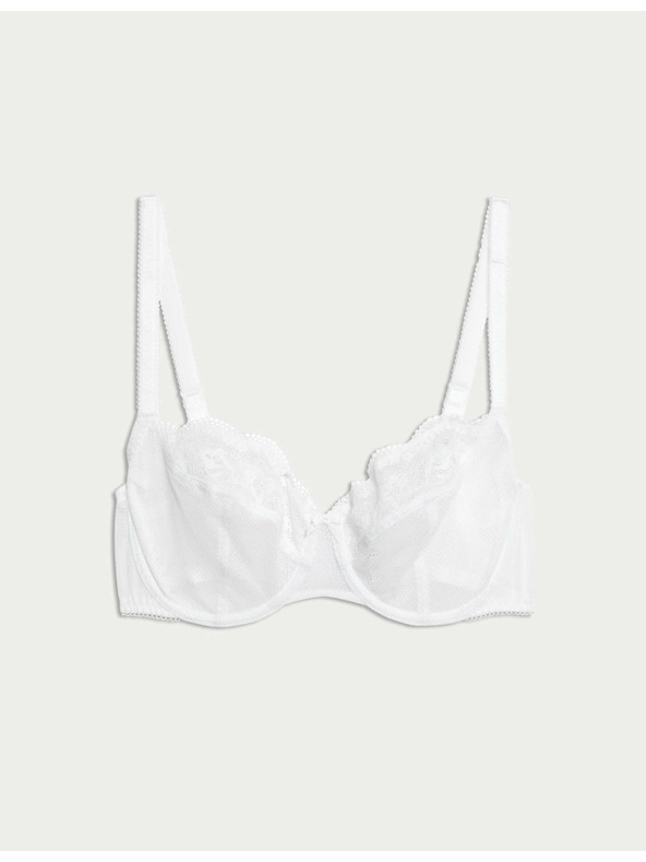 Marks & Spencer Balkónová podprsenka Jasmine s kosticami a čipkou, veľ. A–E Marks & Spencer biela