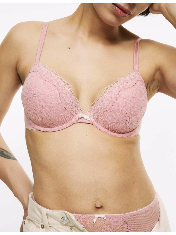 Marks & Spencer Dekoltová podprsenka s kostícami a čipkou, veľ. A–E Marks & Spencer ružová