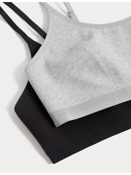 Marks & Spencer Bavlnené skrátené topy, prvá podprsenka, 2 ks v balení Marks & Spencer čierna