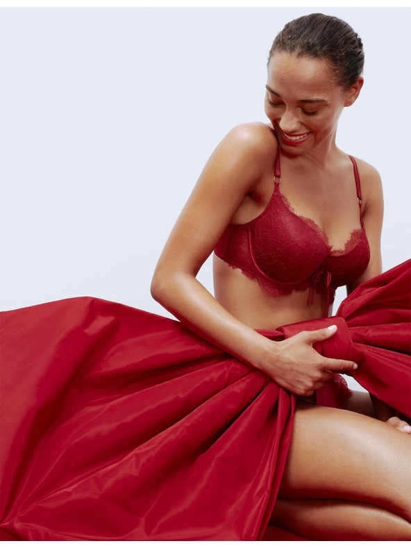 Marks & Spencer Balkónová podprsenka s kosticami a motívom Forget Me Not, veľ. A–E Marks & Spencer červená