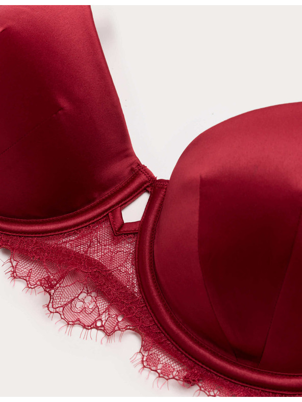 Marks & Spencer Saténová podprsenka s kosticami a polovičnými košíčkami Forget Me Not, veľ. A–E Marks & Spencer červená